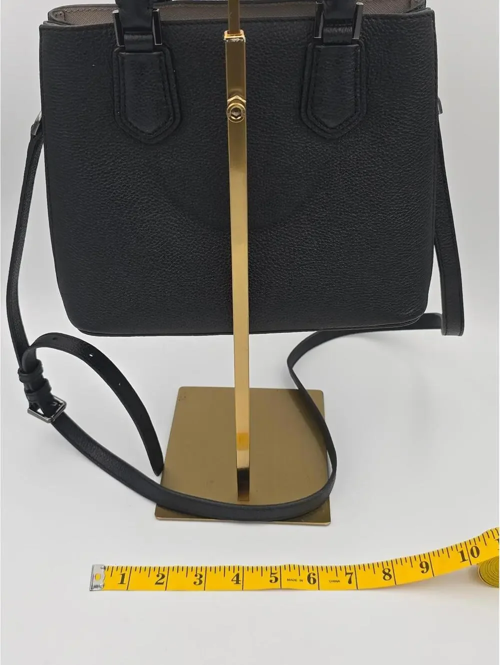 Michael Kors Adele Black Pebbled Leather Satchel Crossbody Bag Silver Hardware